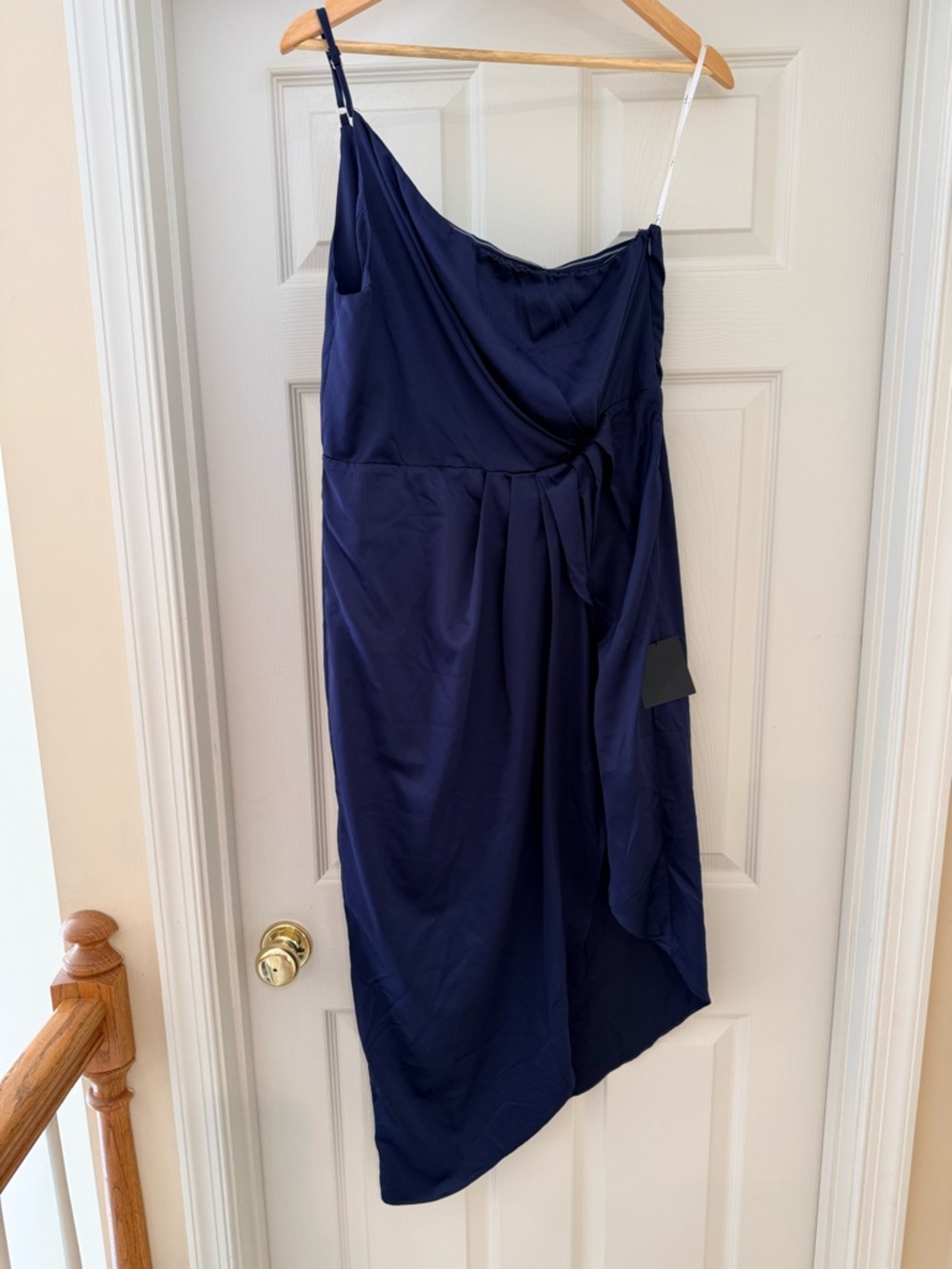 Lulu's Navy Satin Asymmetrical Slip Dress
